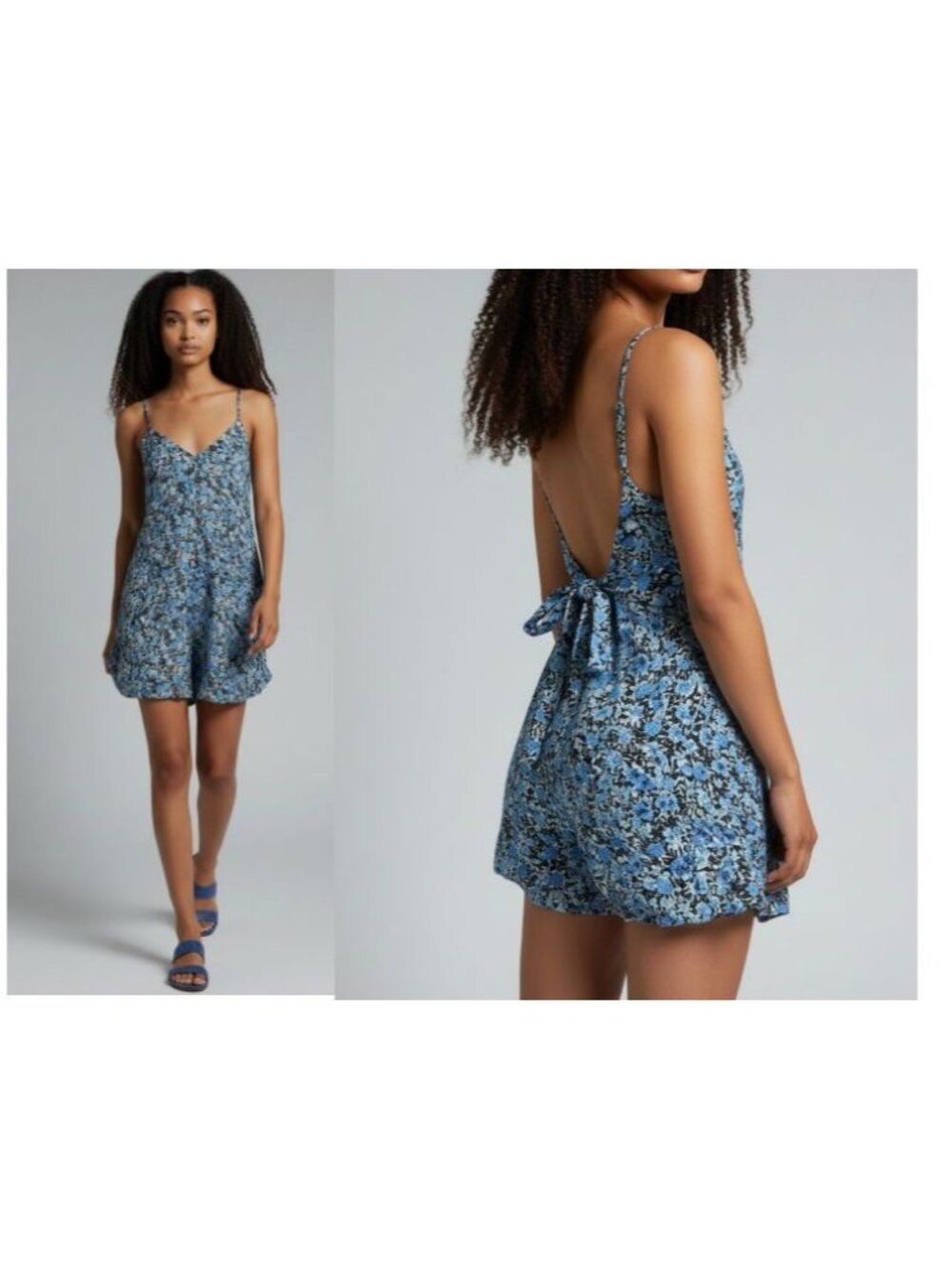 Topshop tie back romper, Floral Blue, Sz.8